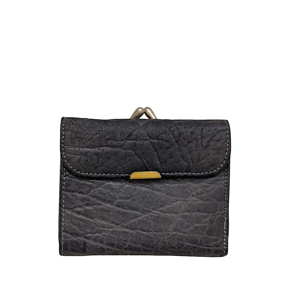 NEWEY ENGLAND - GRAY TEXTURED LEATHER COMPACT BIFOLD KISSLOCK WALLET